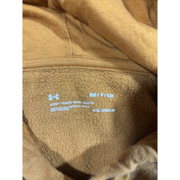 Under Armor ColdGear Hoodie Sweatshirt Men's Small Brown Loose Fit Pullover Logo - Picture 3 of 5